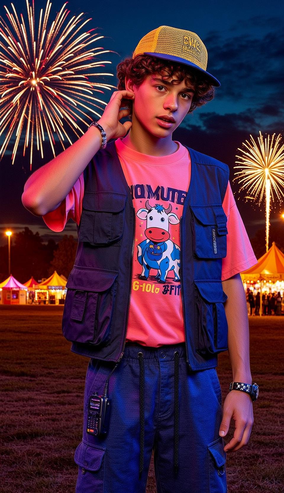 Festival Cap Walkie Talkie Pose