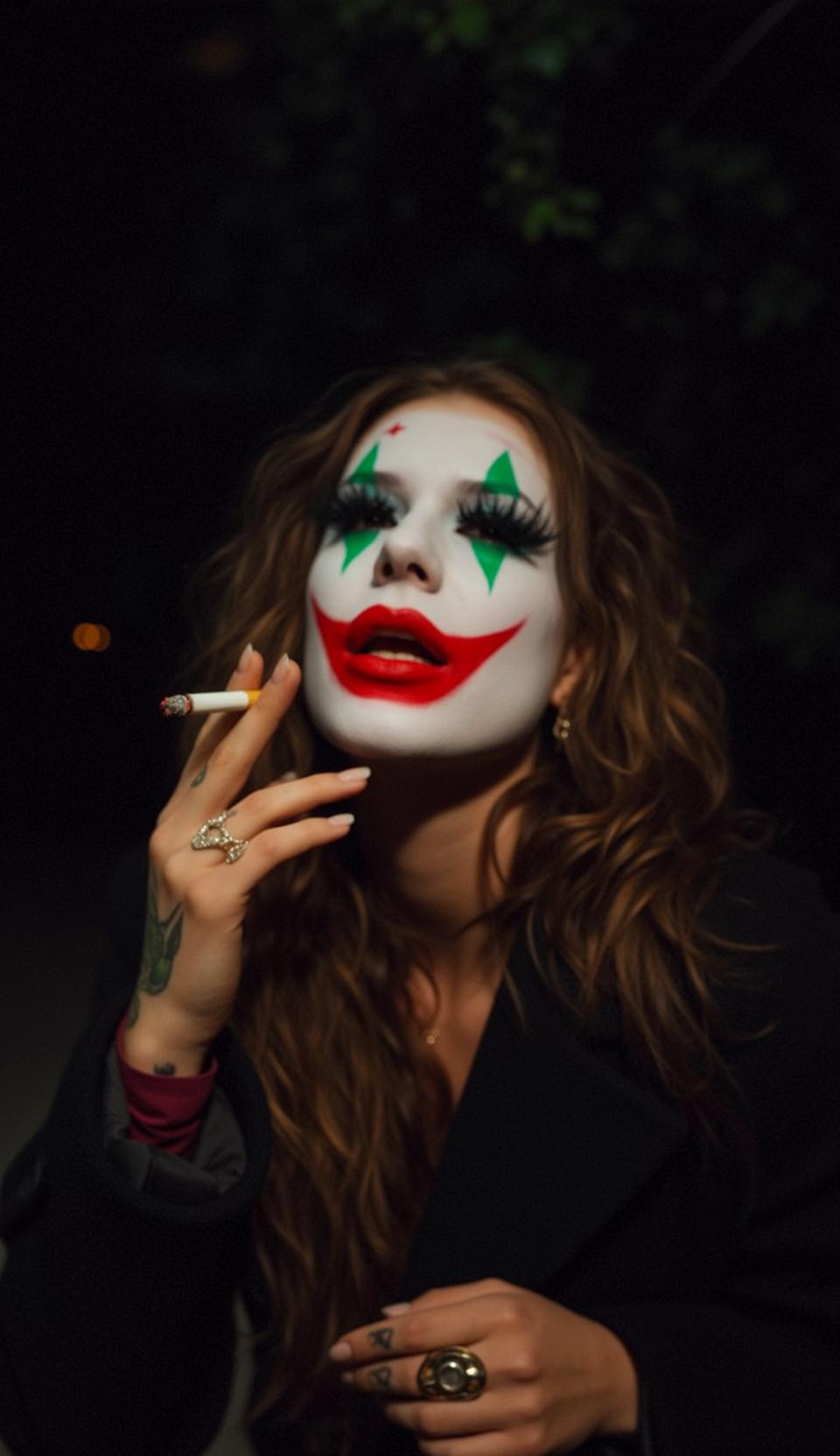 Halloween Makeup Clown Long Wavy Brown Pale