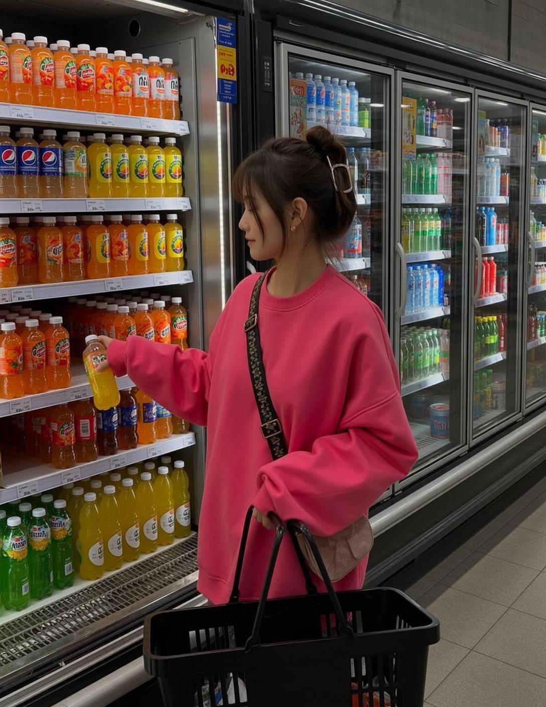 Pink Sweatshirt Grocery Aisle