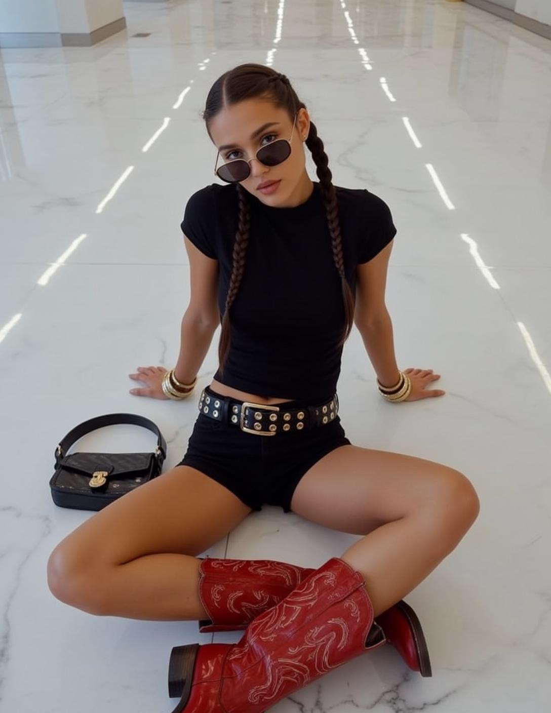 Explore Sitting Polished Marble Floor Legs Spread