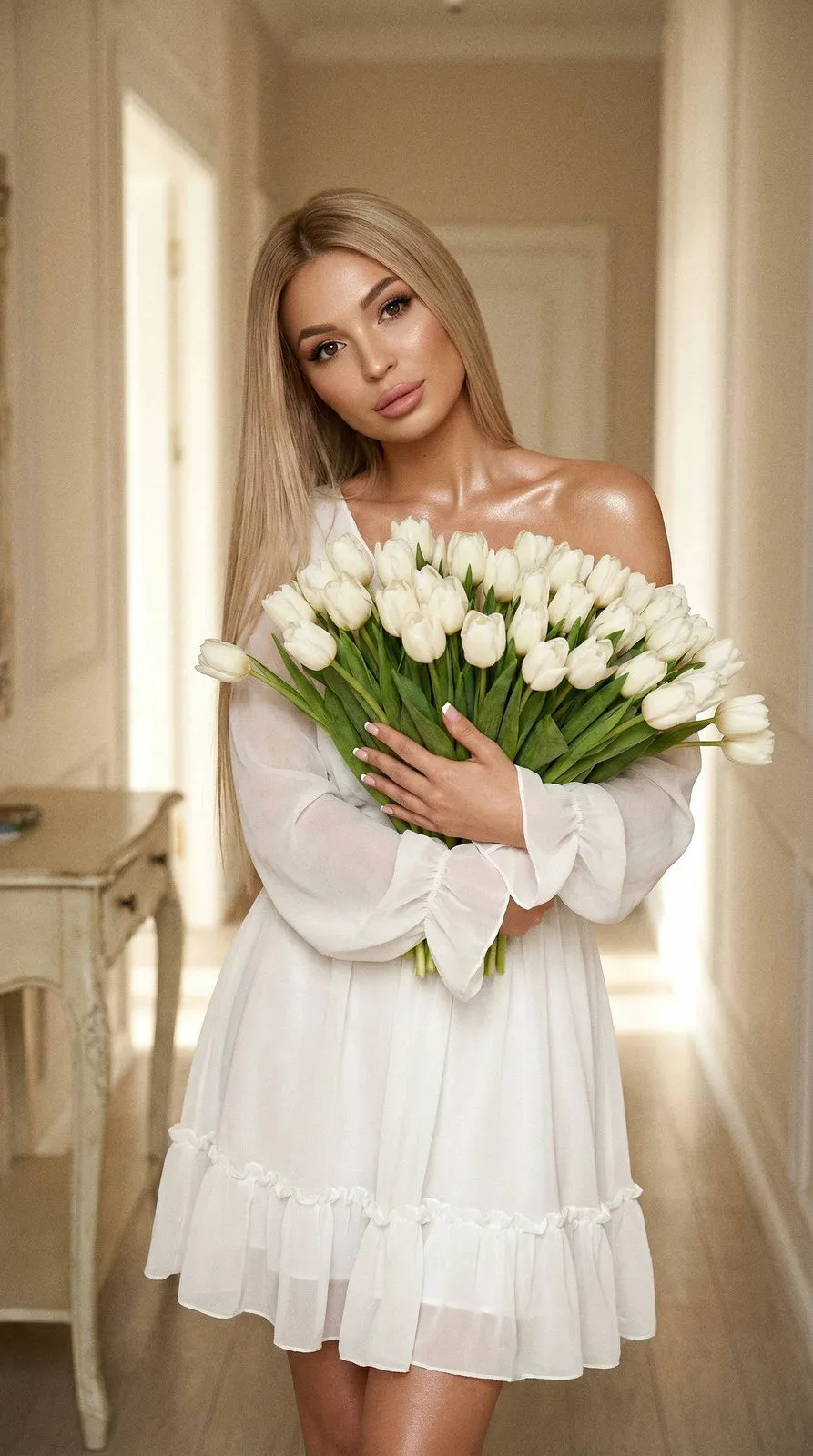 Makeup And Manicure In Hallway Portrait