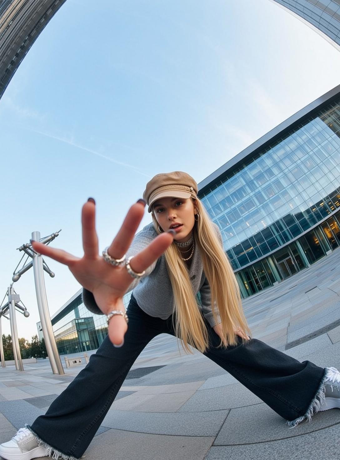Sweatshirt Plaza Reach Pose
