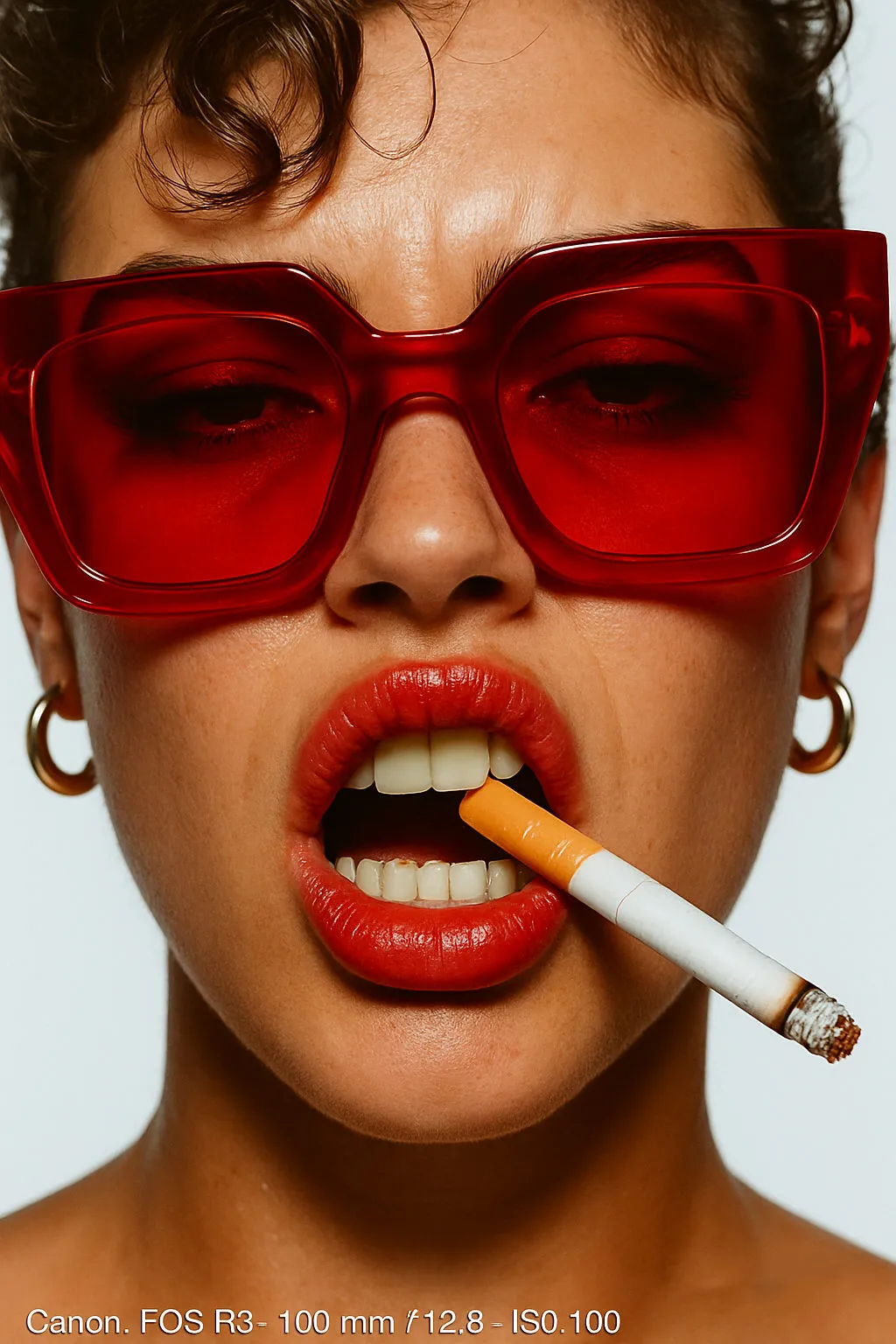 Sunglasses Makeup And Earrings In Studio Portrait