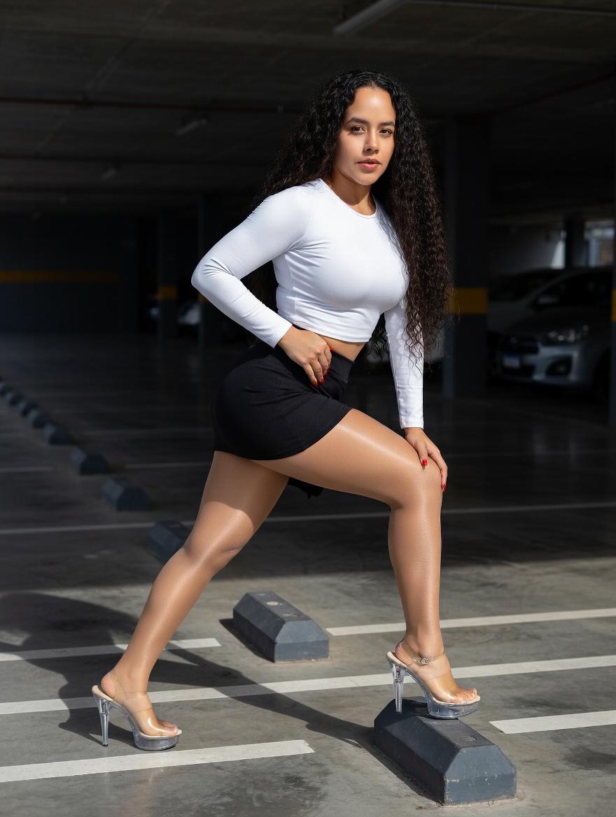 Curly Dark Hair In Concrete Parking Garage