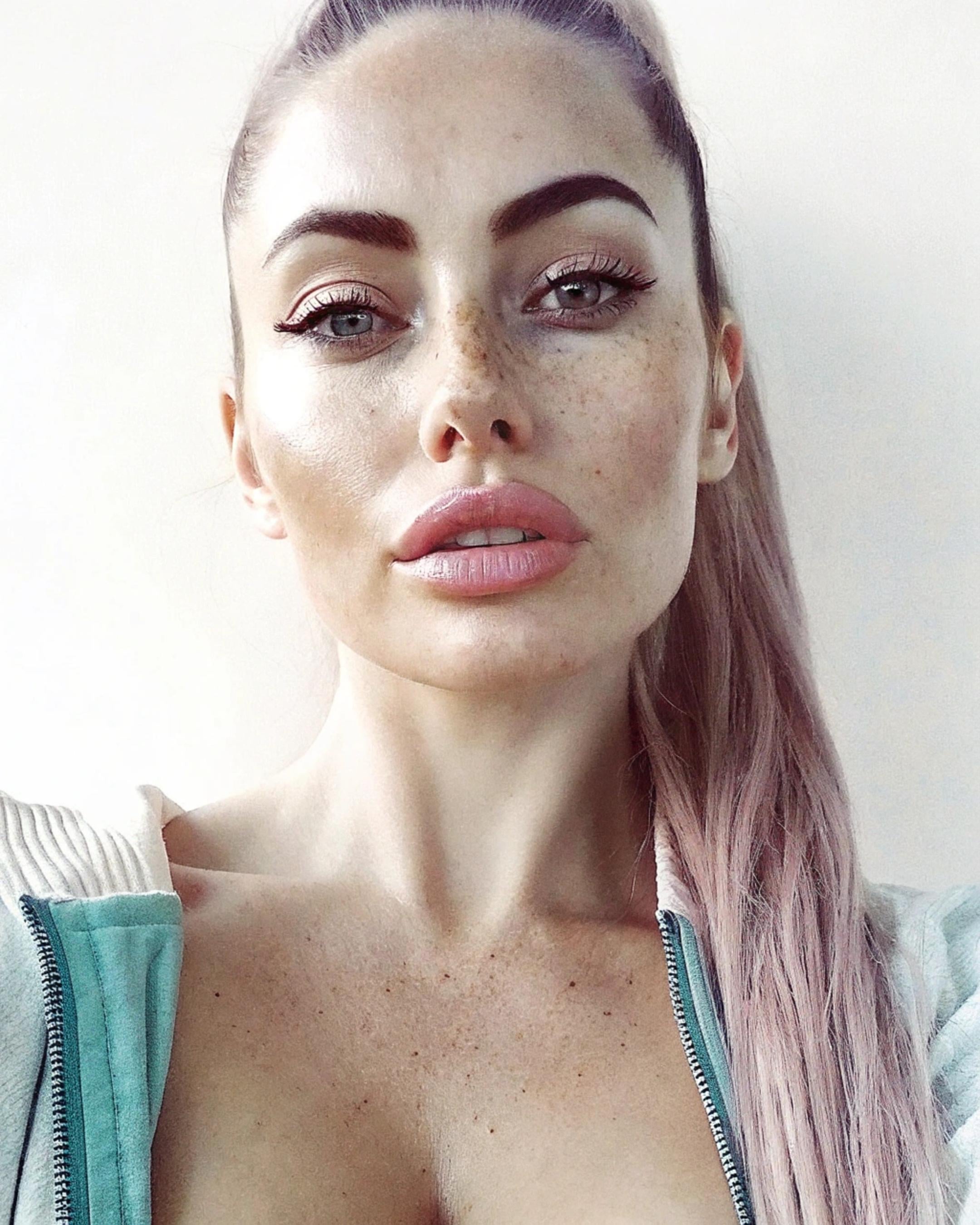 Pastel Pink Ponytail Winged Eyeliner Zip Up Jacket