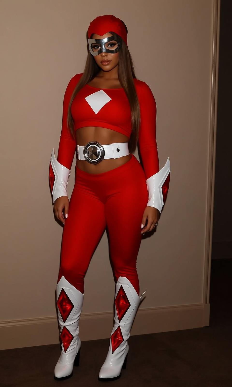 Red Hero Costume Indoor Pose