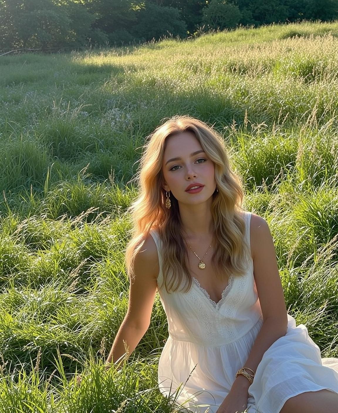 White Lace Dress Open Field