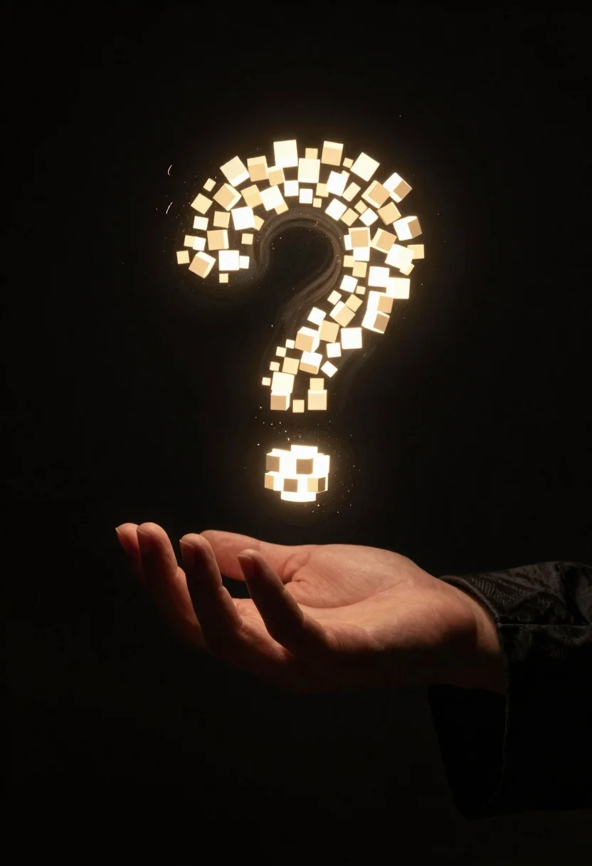 Dark Digital Illustration Glowing Hand Releasing Swirling Question Mark Made reference photo