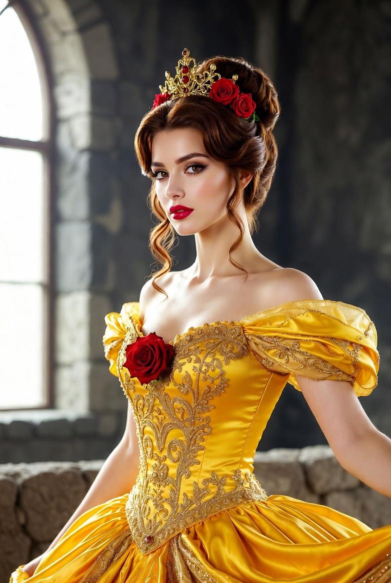 Yellow Satin Ballgown Regal Portrait Soft Cinematic Lighting
