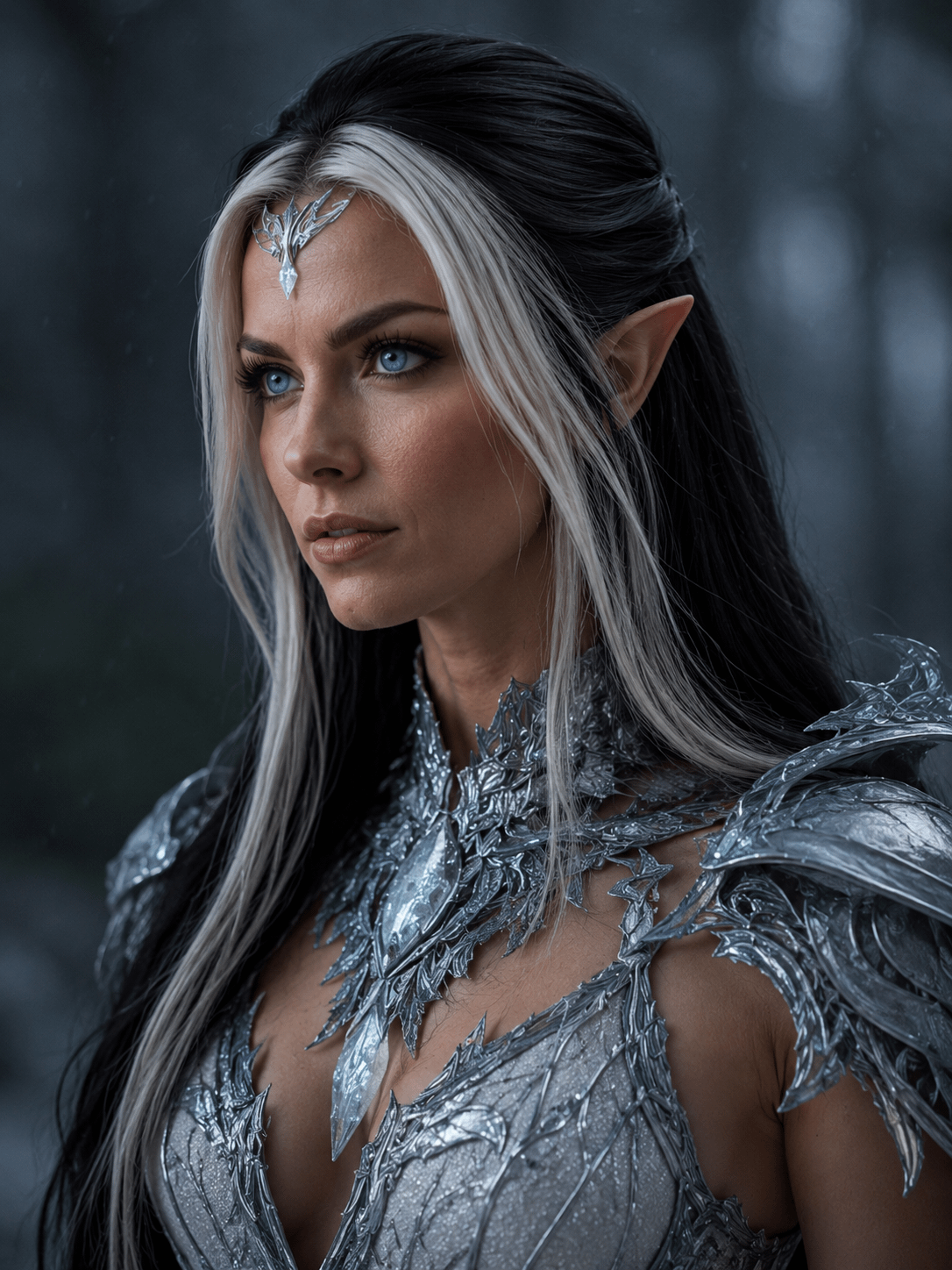 Elven Warrior Silver Armor Forest