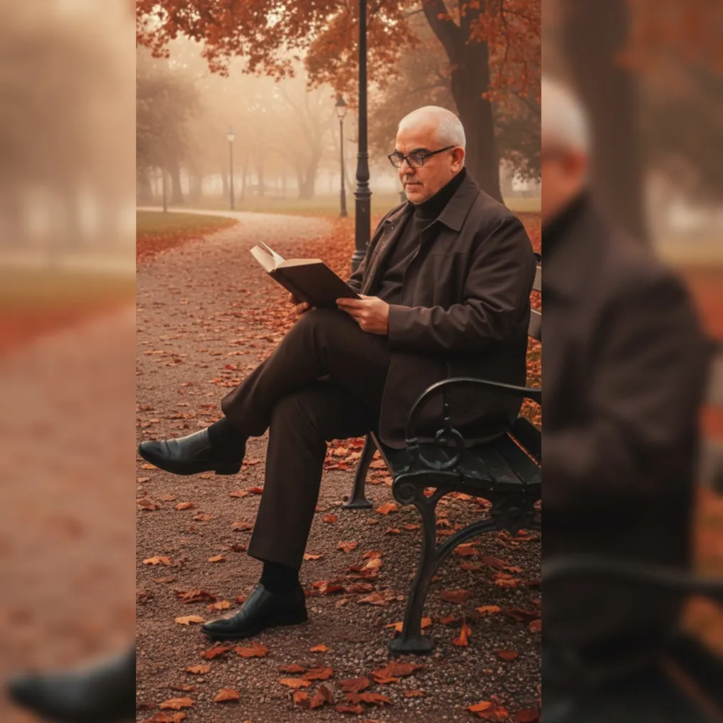 Man Reading In Autumn Park