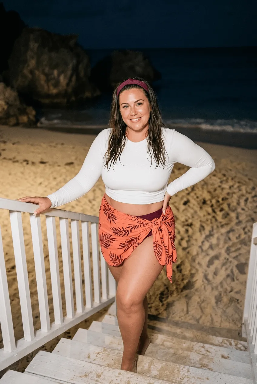 Beach Staircase At Night Coral Sarong