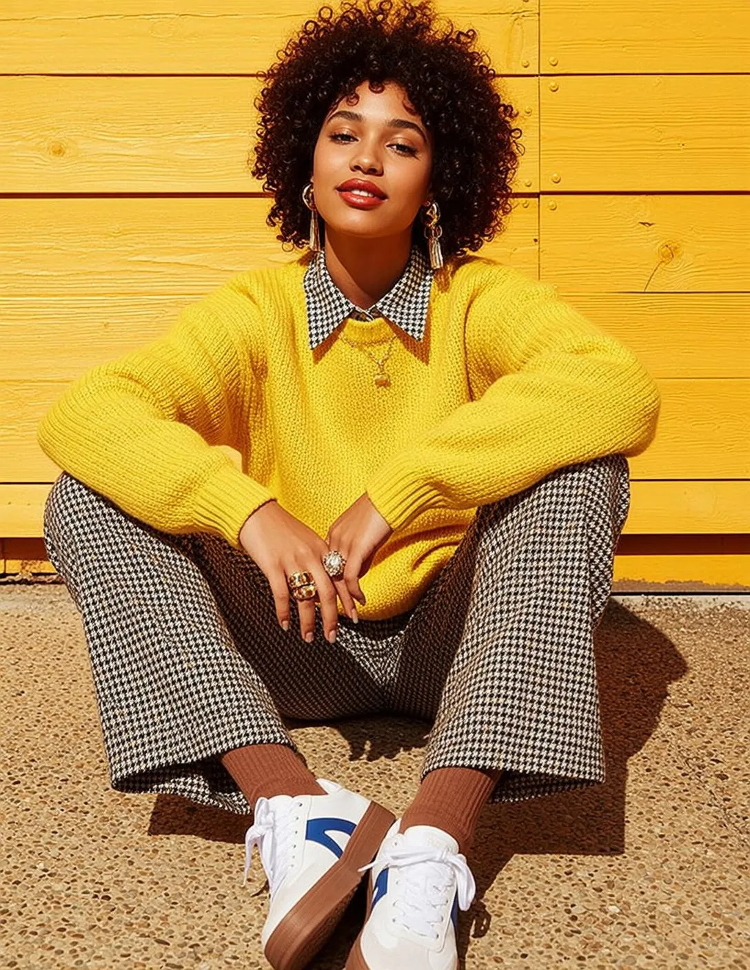 Earrings And Necklace And Rings In Styled Portrait