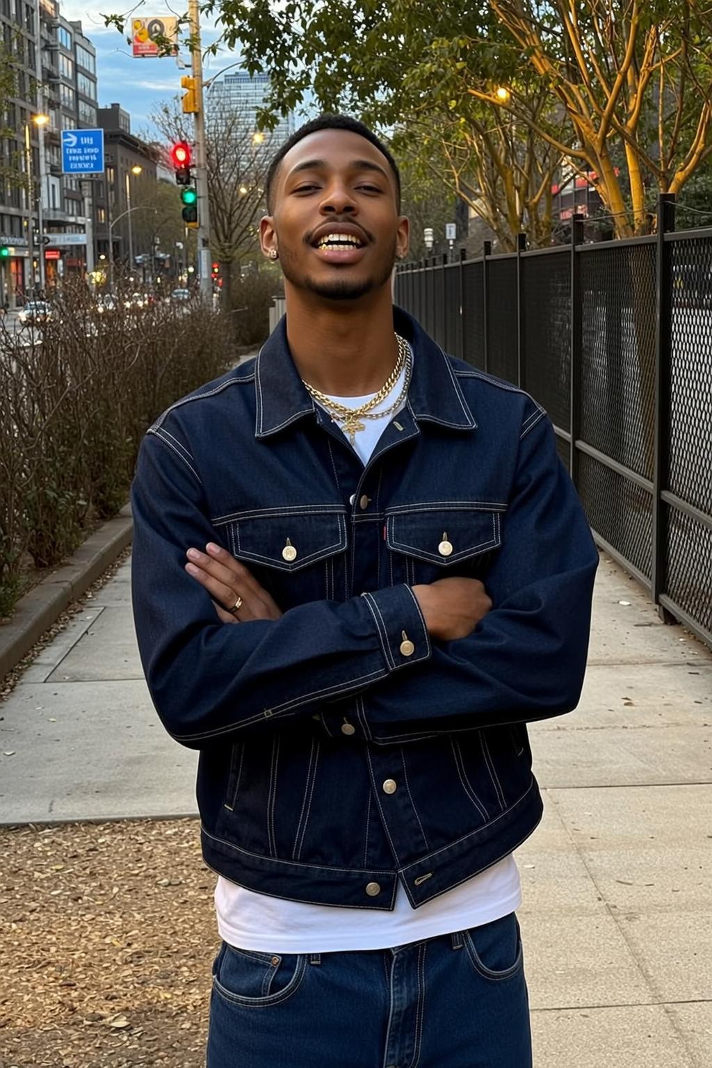 Denim Jacket Gold Chains