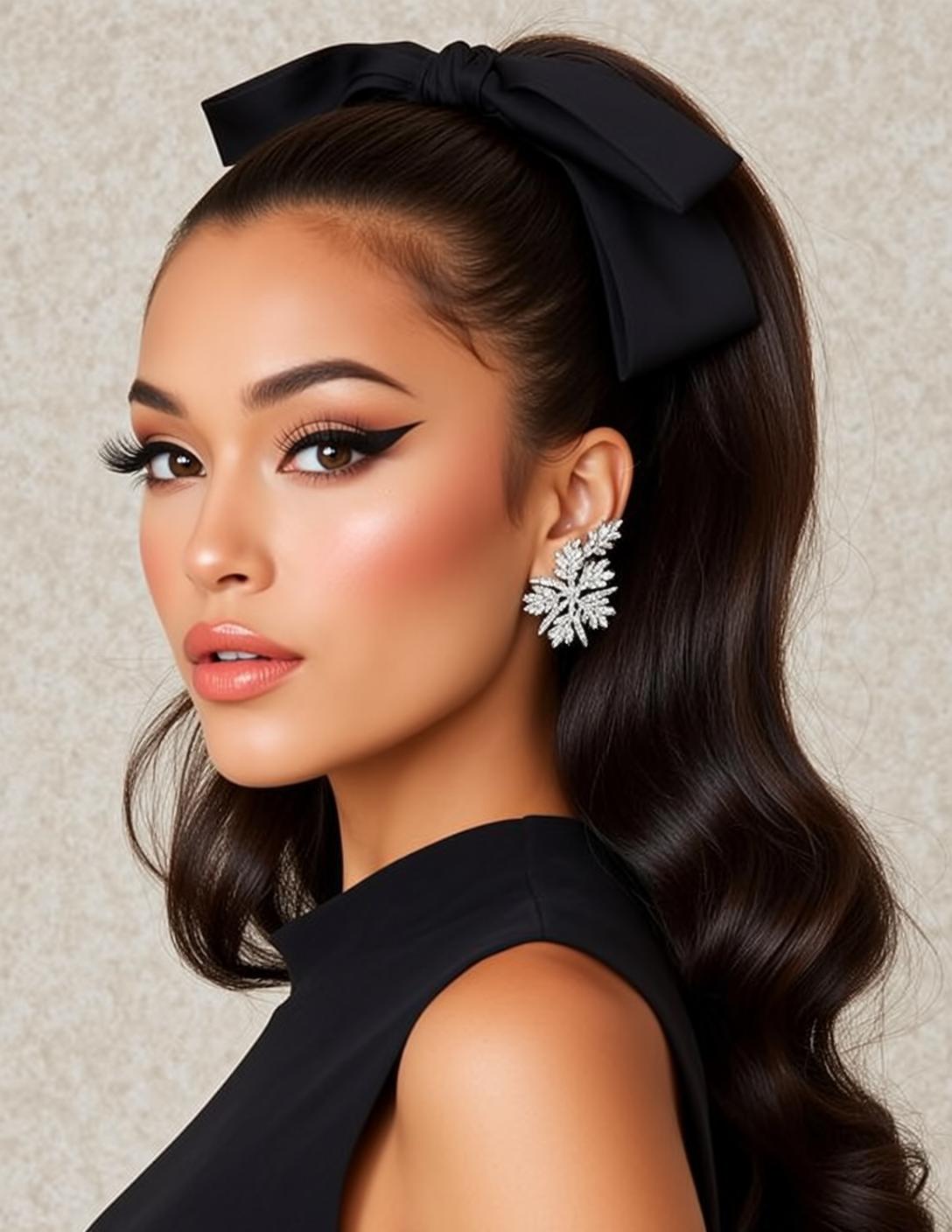 Glamorous Young Woman Studio Snowflake Earrings
