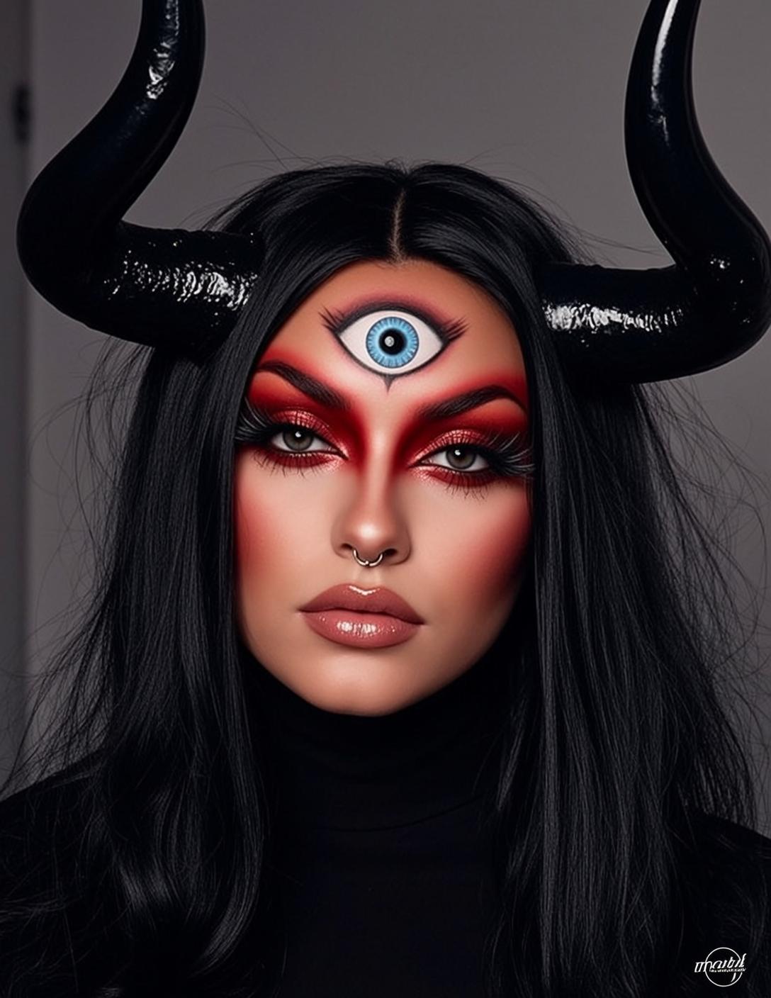 Halloween Makeup Third Eye Long Black Wavy