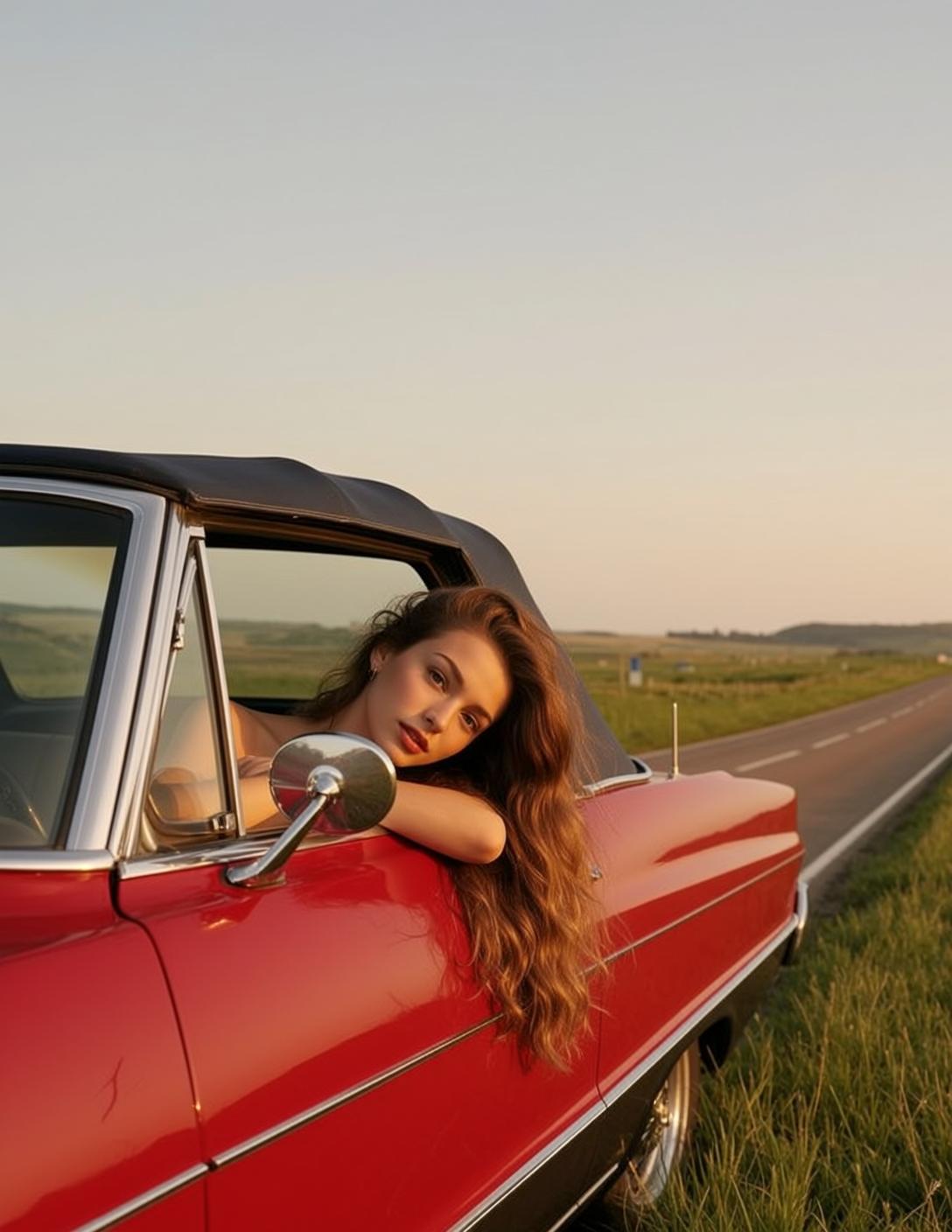 White Tank Top Leaning Car