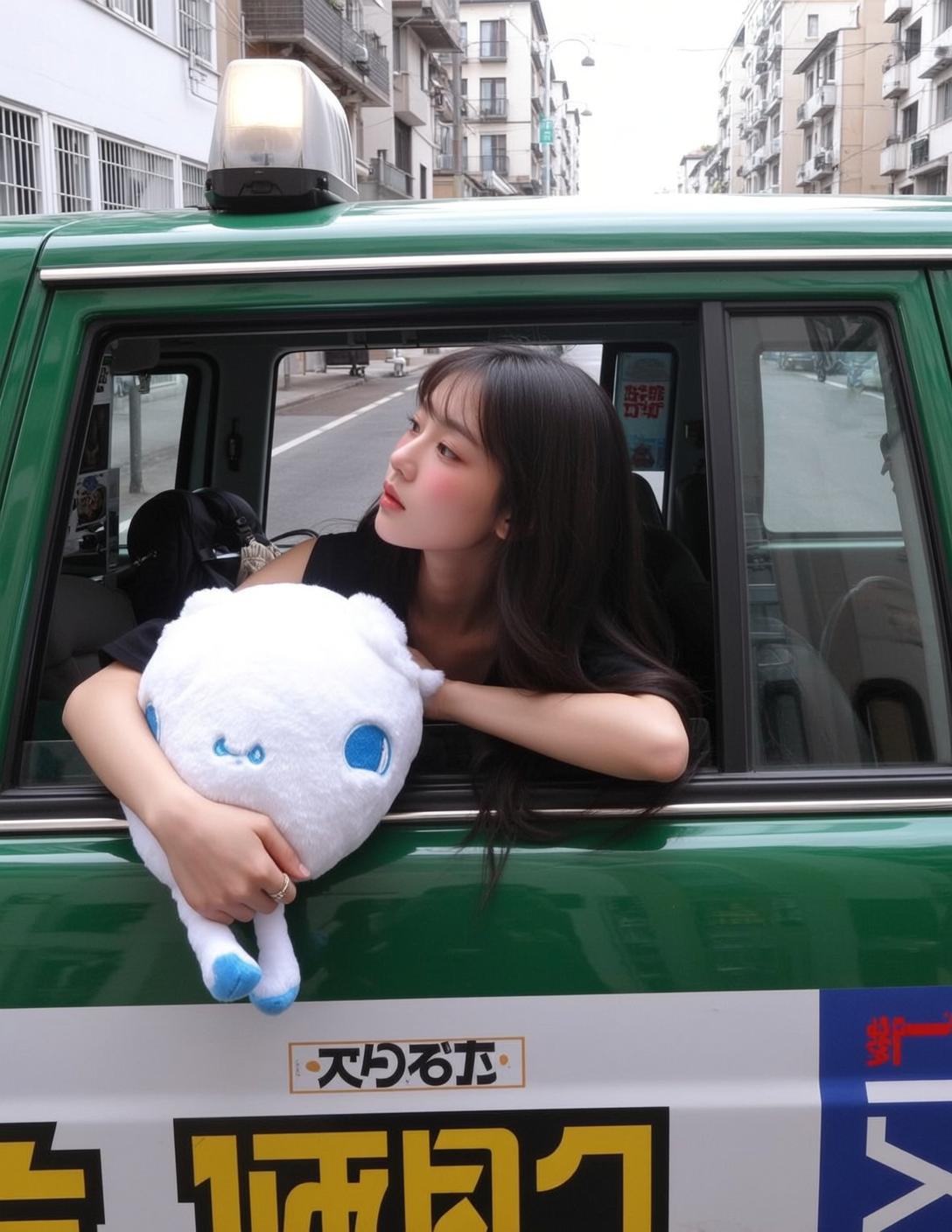 Explore Leaning Open Window Green Taxi Her
