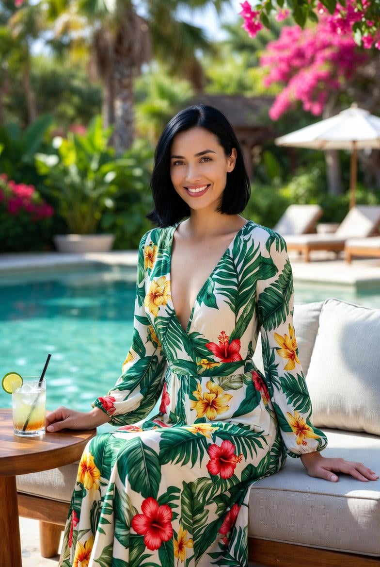 Vibrant Tropical Print Large Green Palm Leaves Bright