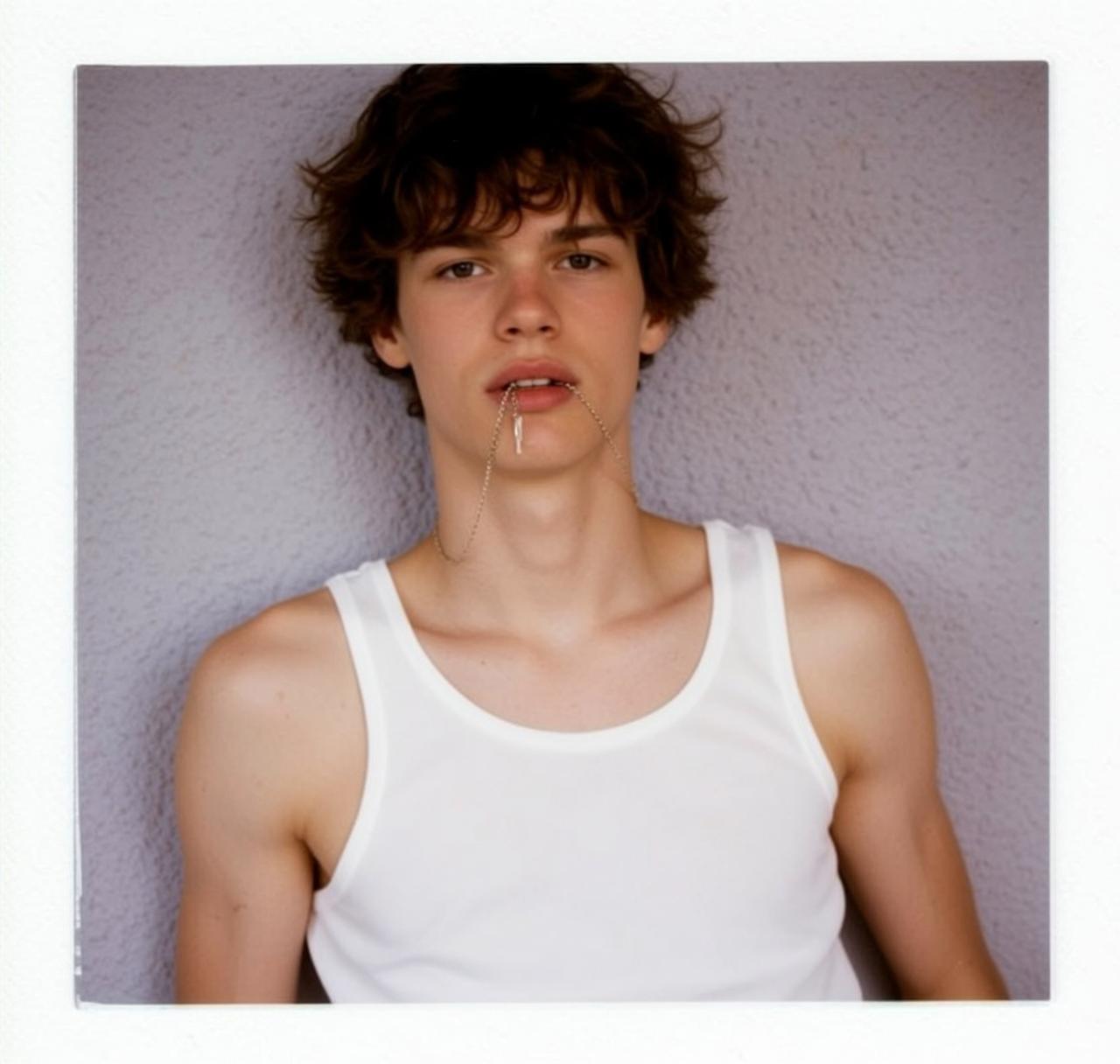 Ribbed Tank Gray Wall Portrait