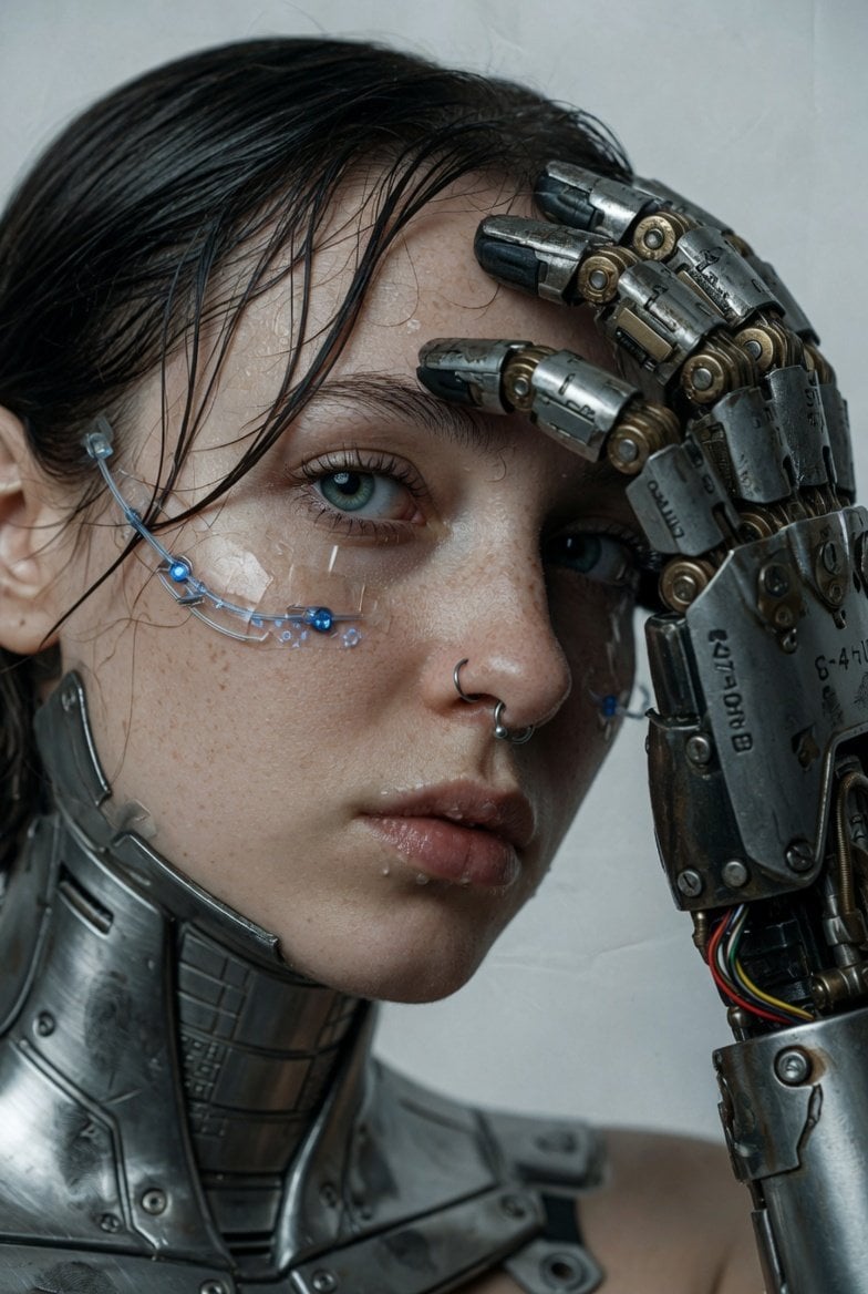 Cybernetic Woman Prosthetic Hand Close Up Studio