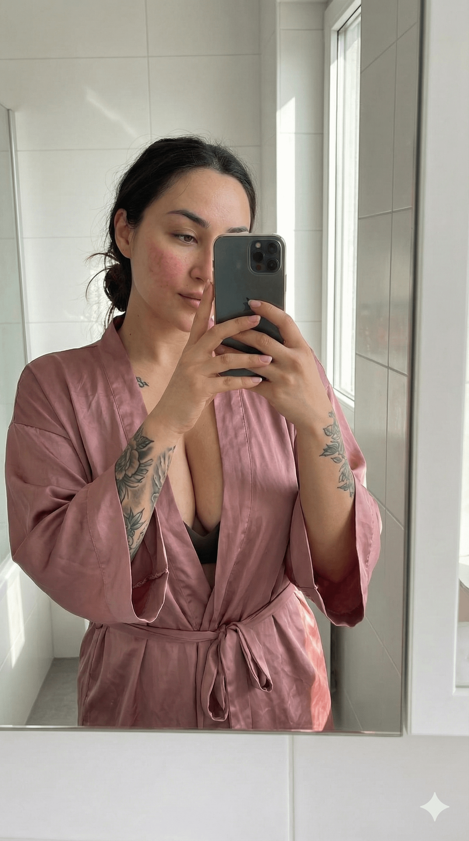 Pink Silk Robe Bathroom Mirror Candid