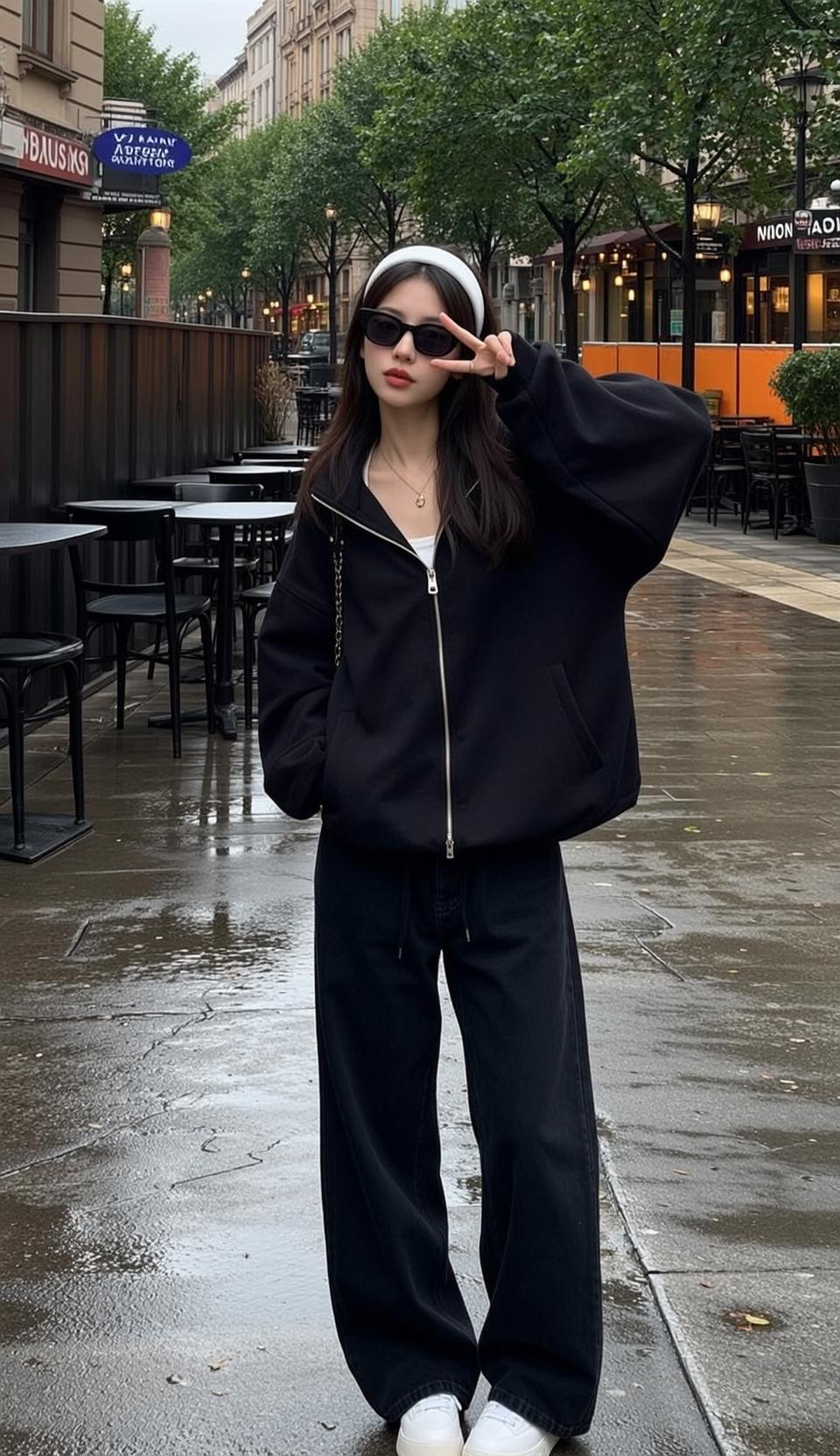 Headband Hoodie Peace Sign Street