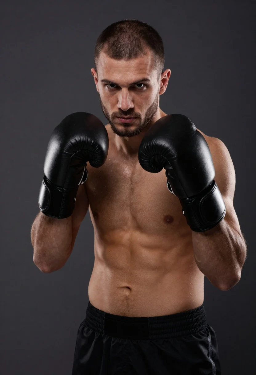 Medium And Scene Studio Portrait Muscular Male Boxer Fighting Stance reference photo
