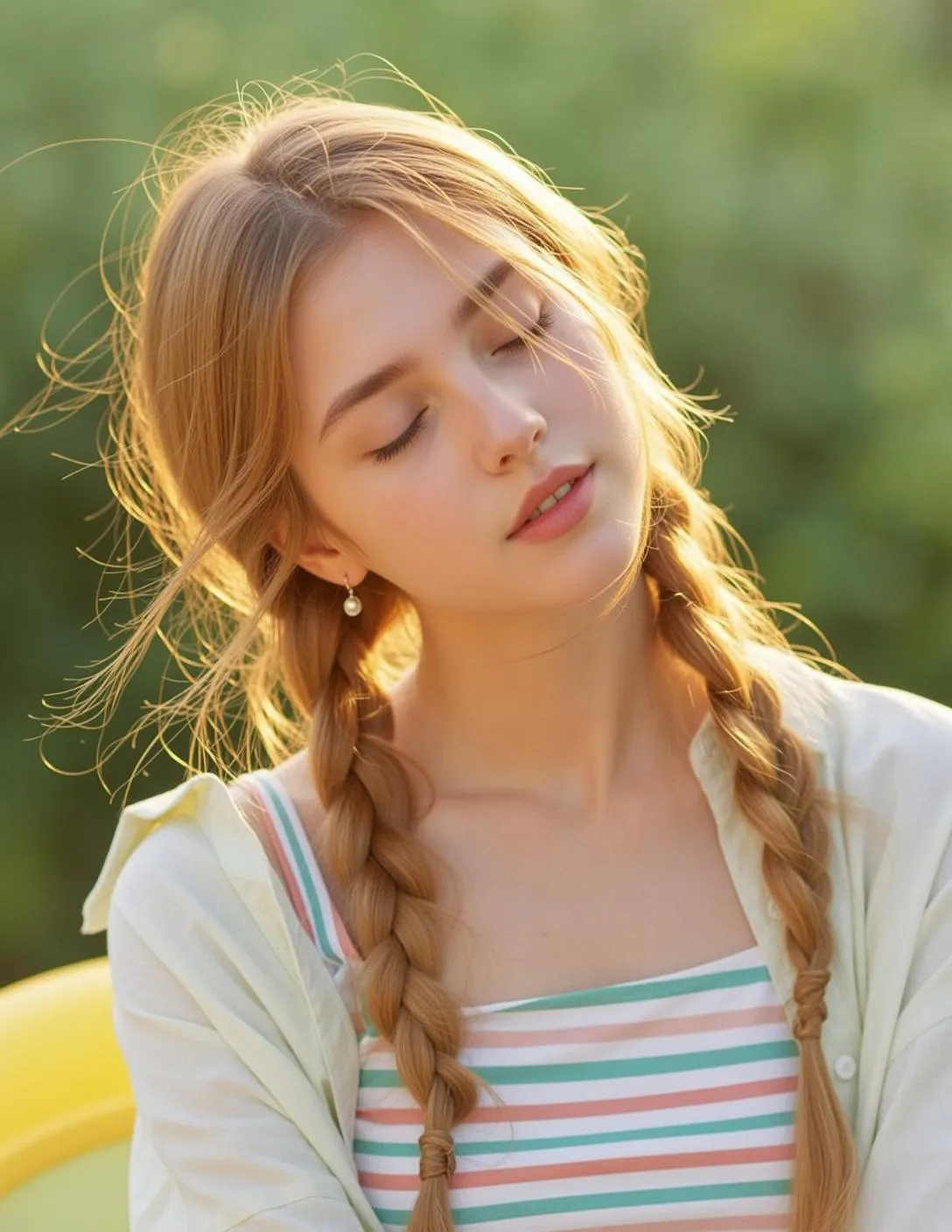Golden Hour Blonde Braid Serene Outdoors