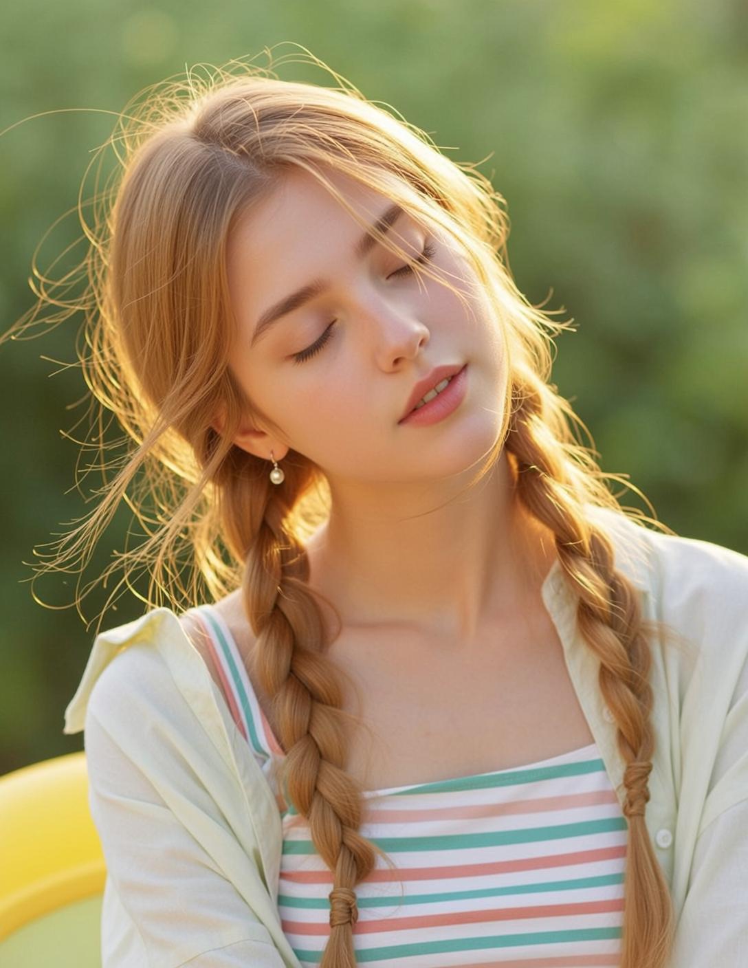 Golden Hour Blonde Braid Serene Outdoors