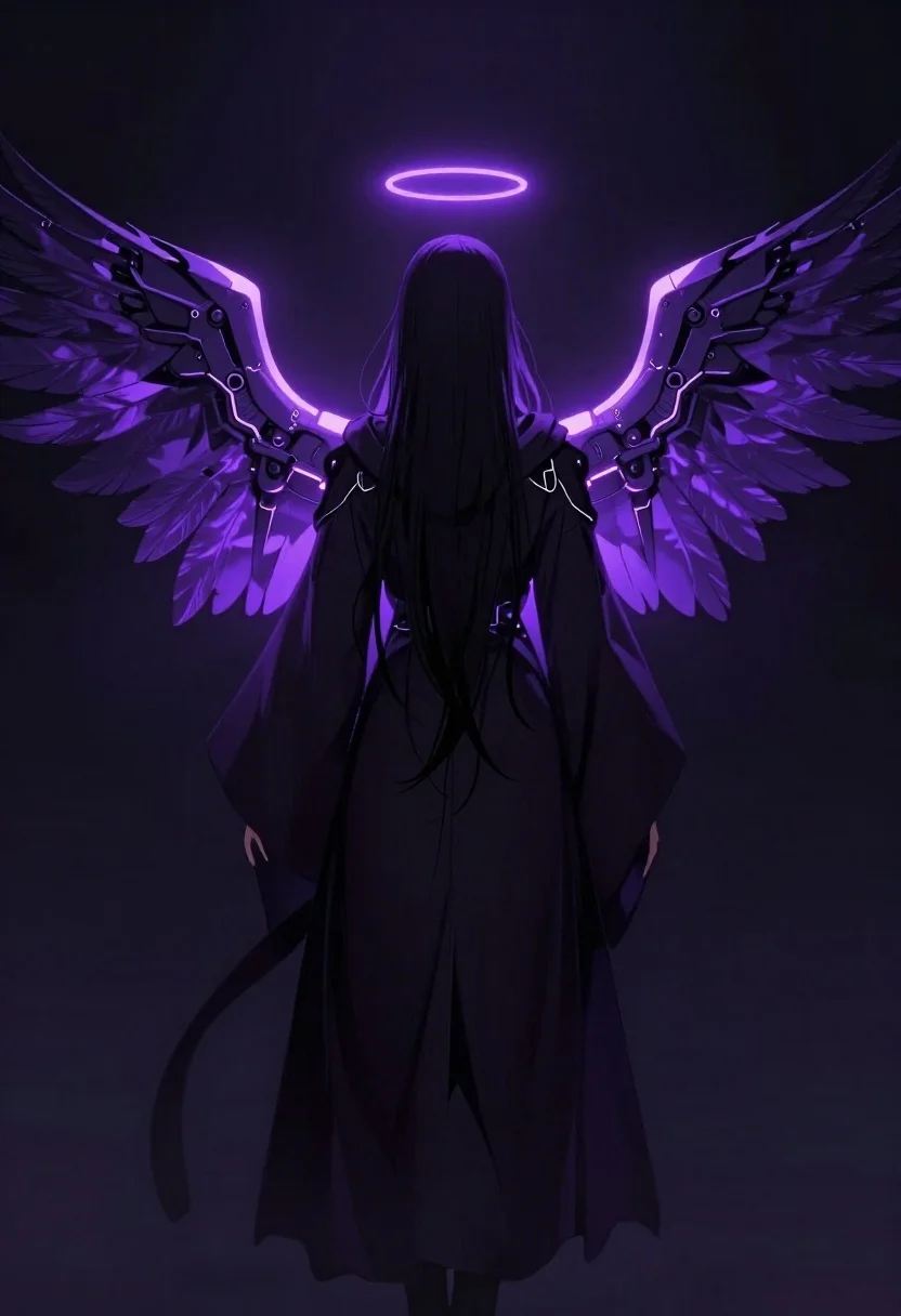 Digital Illustration From Behind Mysterious Figure With Long Black Hair reference photo