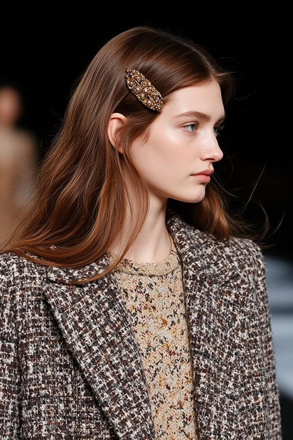 Runway Show Tweed Blazer Jeweled Hair Clip
