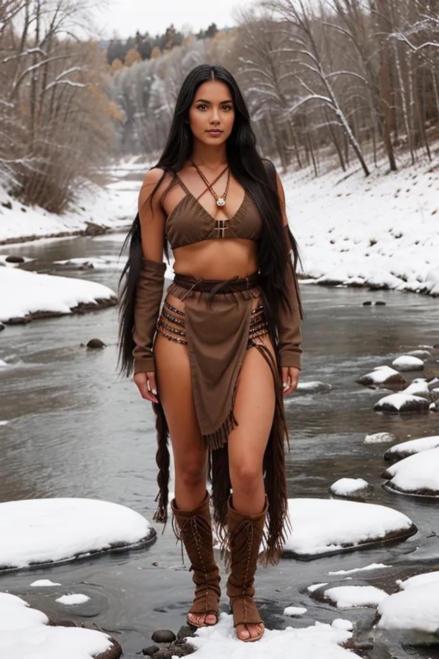 Winter River Portrait Tribal Outfit Fringe Skirt