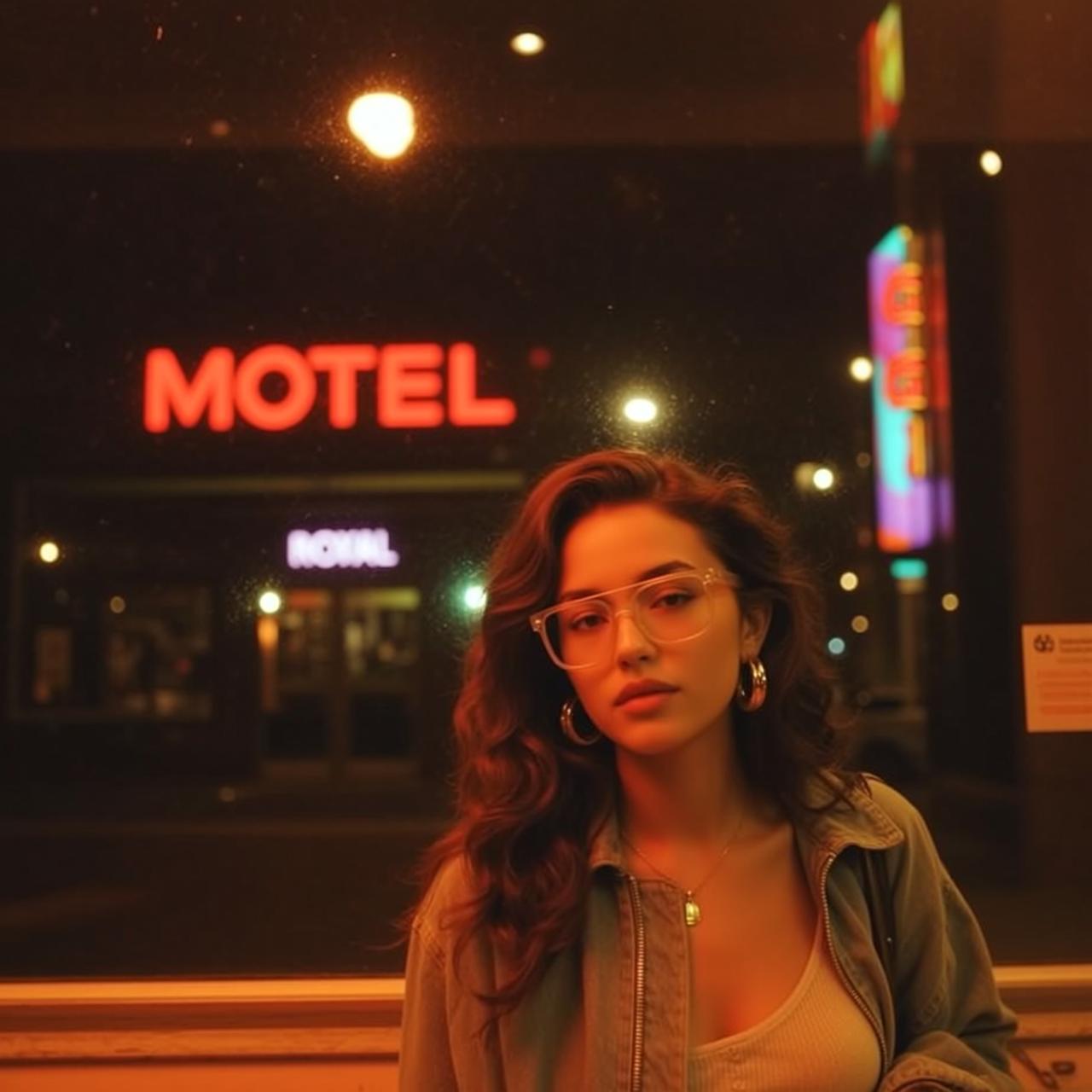 Denim Jacket Motel Night Portrait