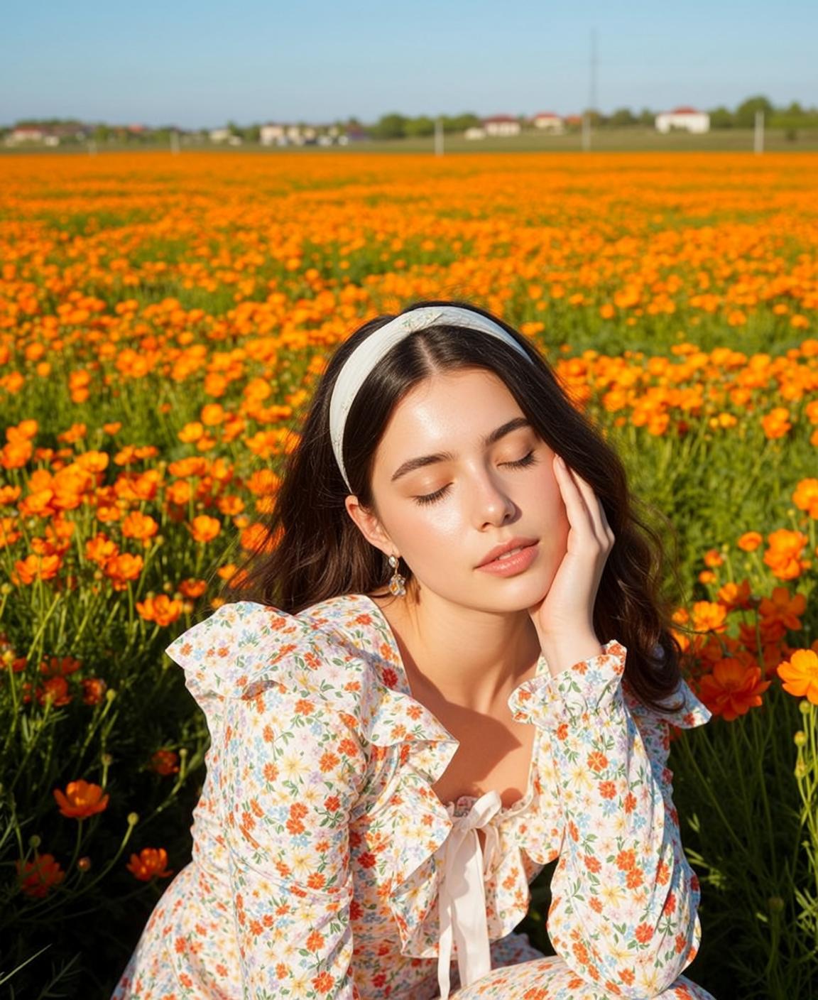 Explore Captured Serene Seated Amidst Vibrant Field