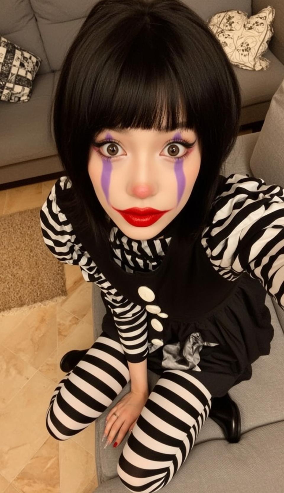 Halloween Makeup Young Clown Black Bob Wig