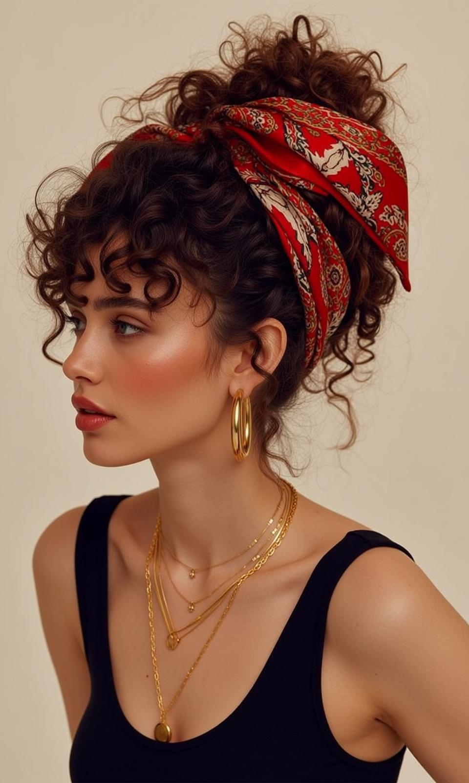 Hair Salon Young Dark Brown Curly Styled