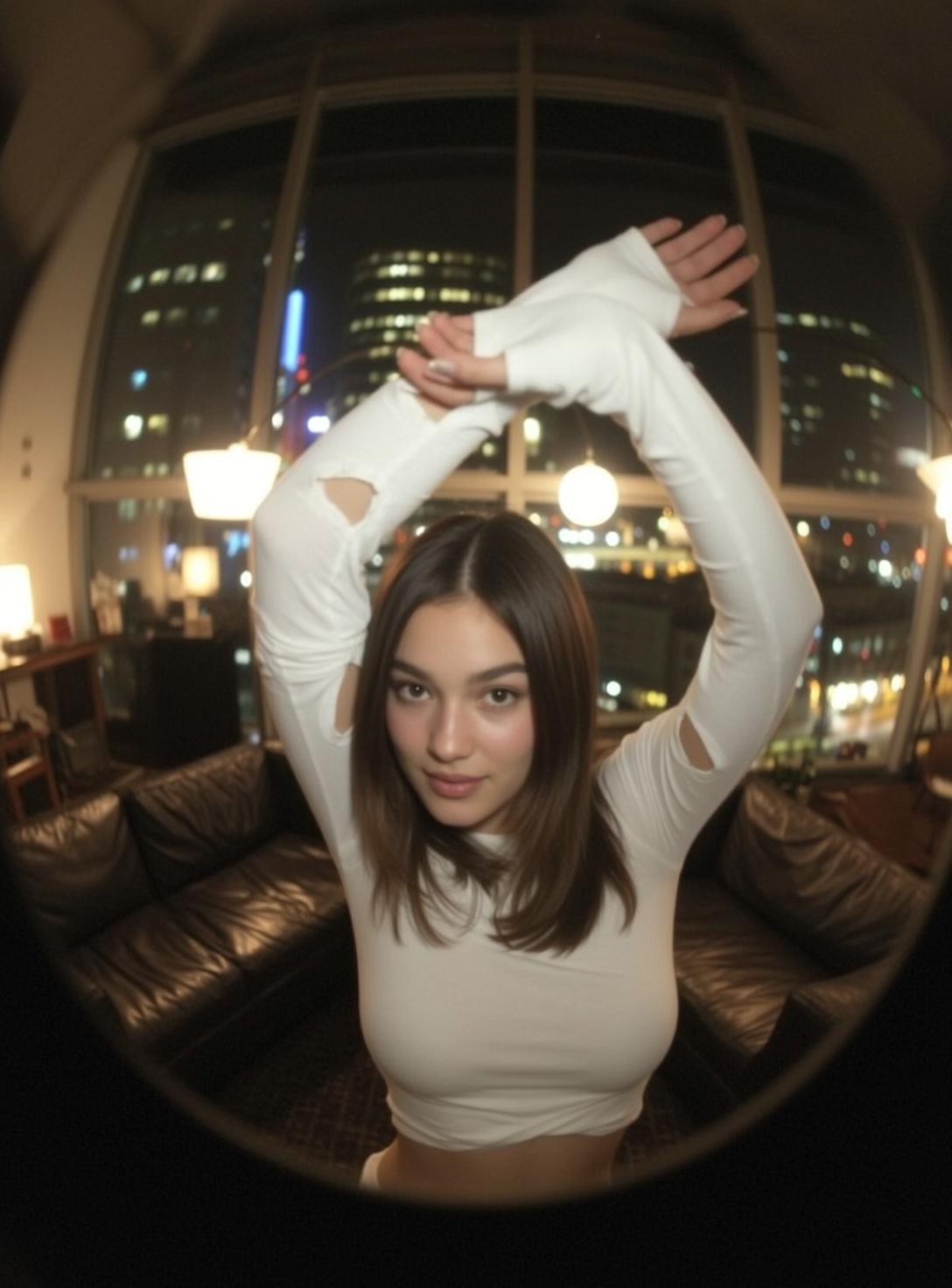Apartment City View White Crop Top Candid Fisheye