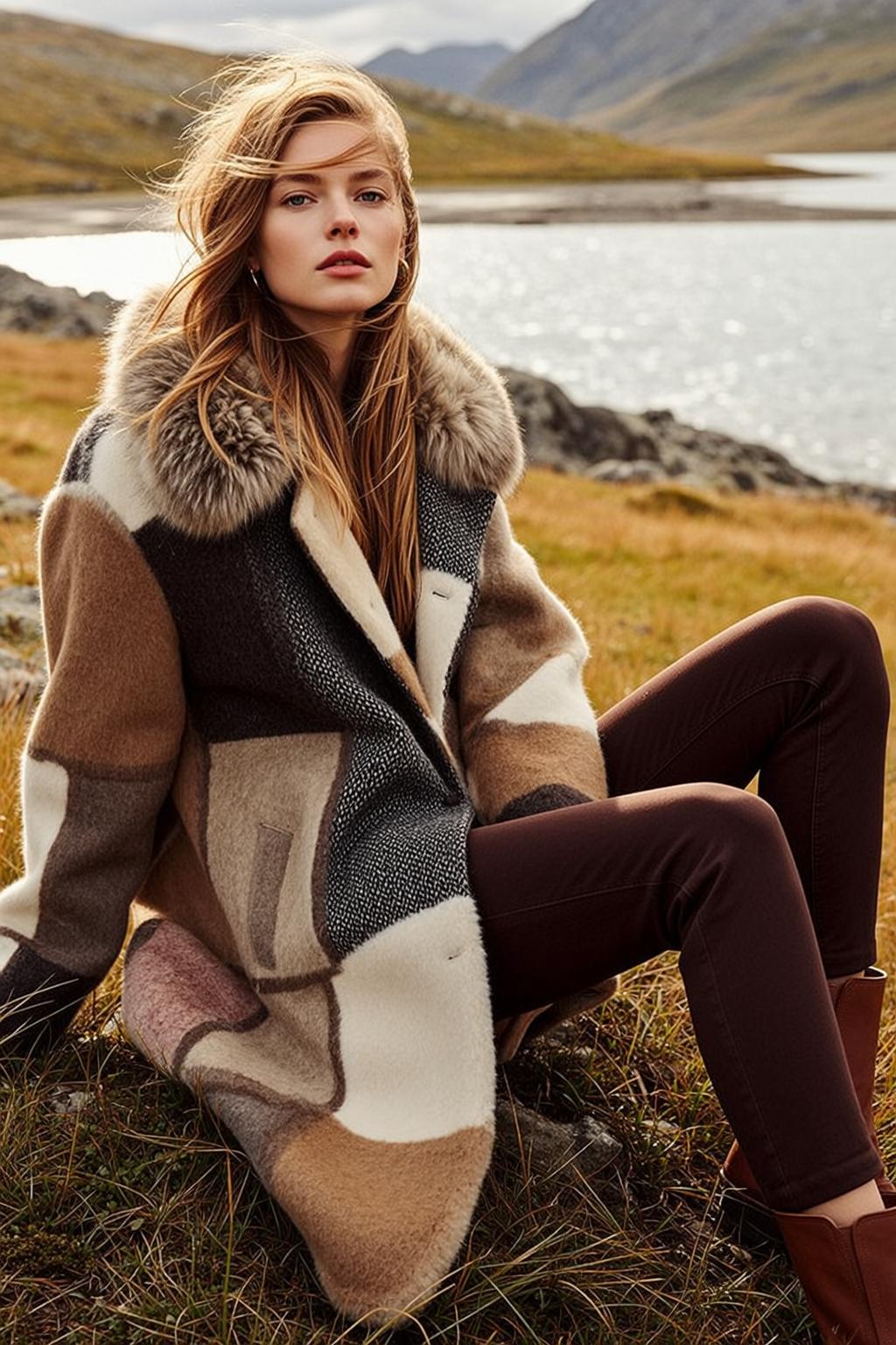 Patchwork Coat Outdoor Pose