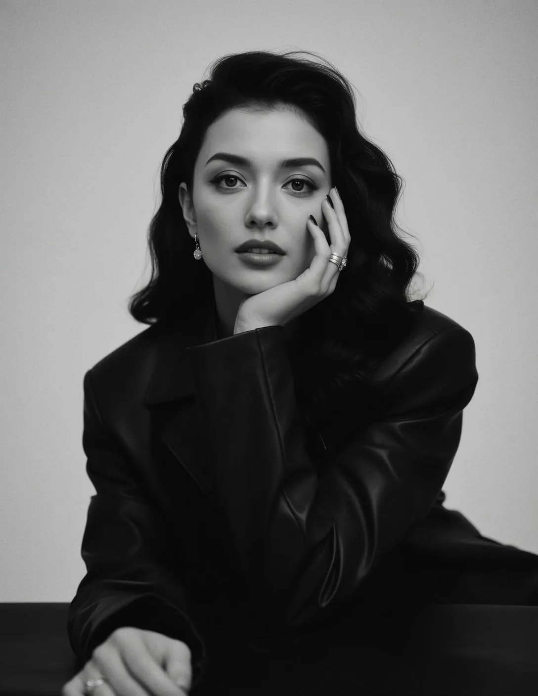 Makeup And Earrings And Rings And Manicure In Studio Portrait
