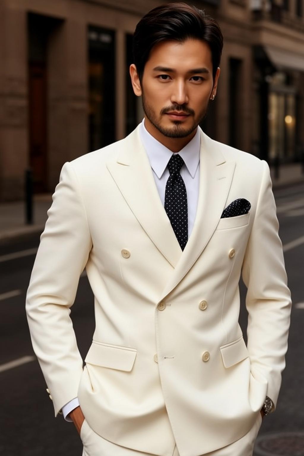 Black Short Styled Tan White Dress Shirt