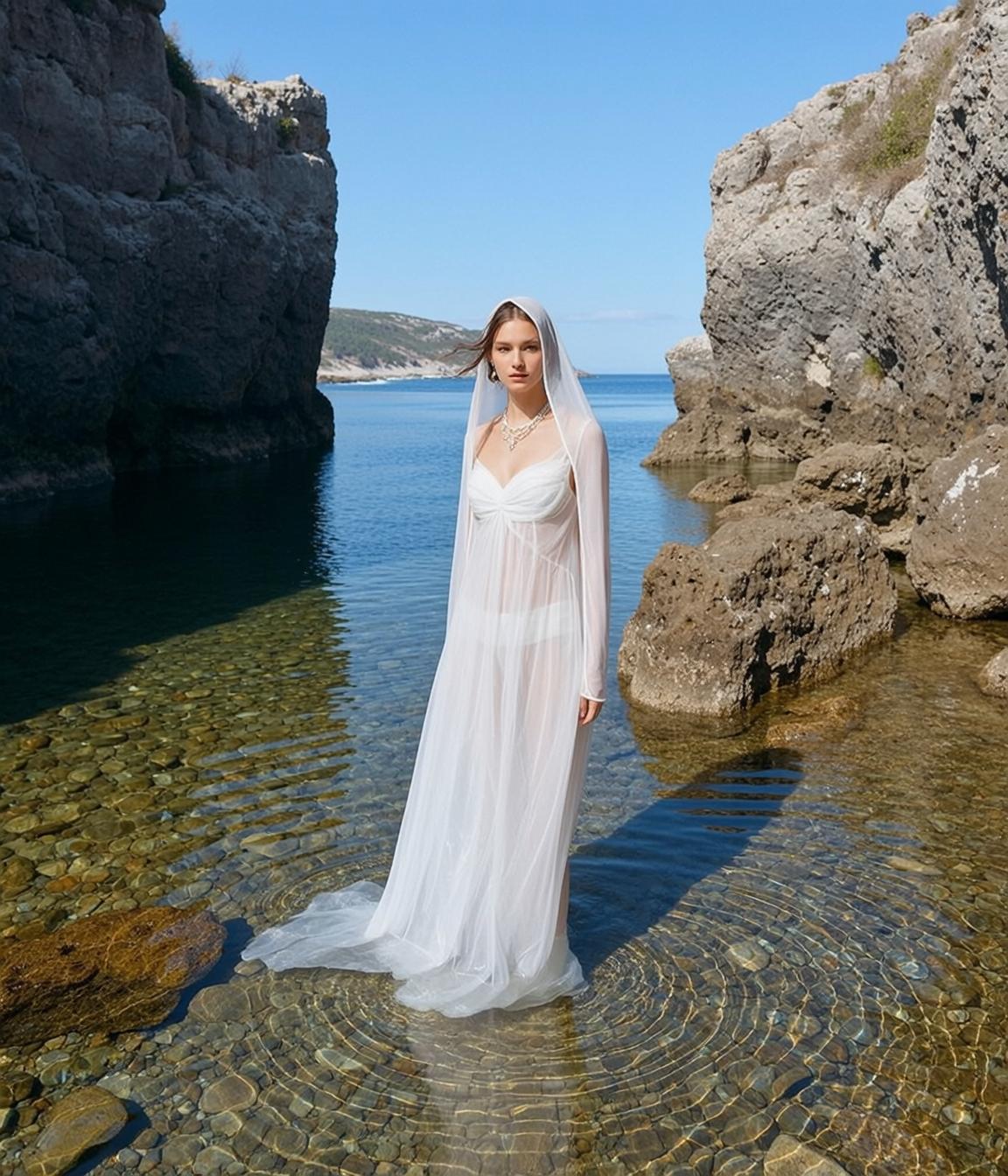White Hooded Gown Rocky Cove
