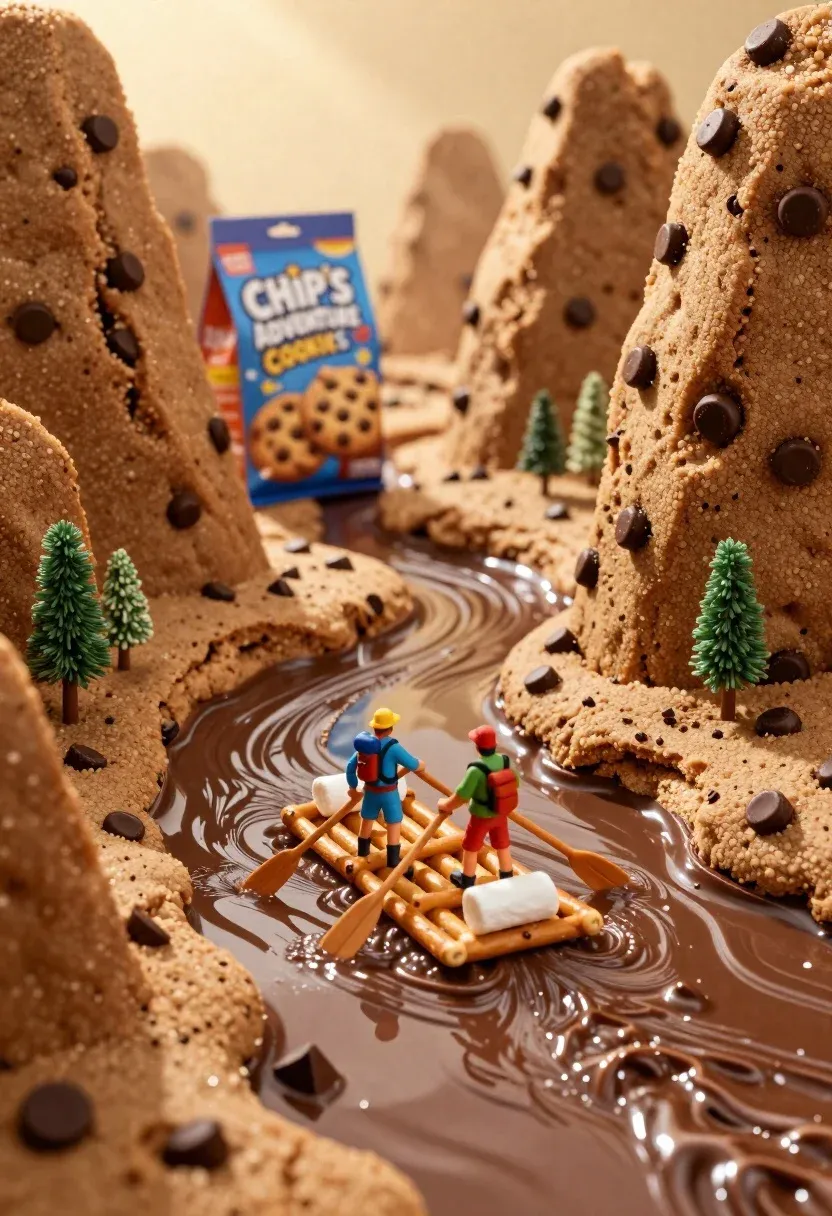 Miniature Adventure Scene Where Tiny Figures Row Raft Made Pretzel