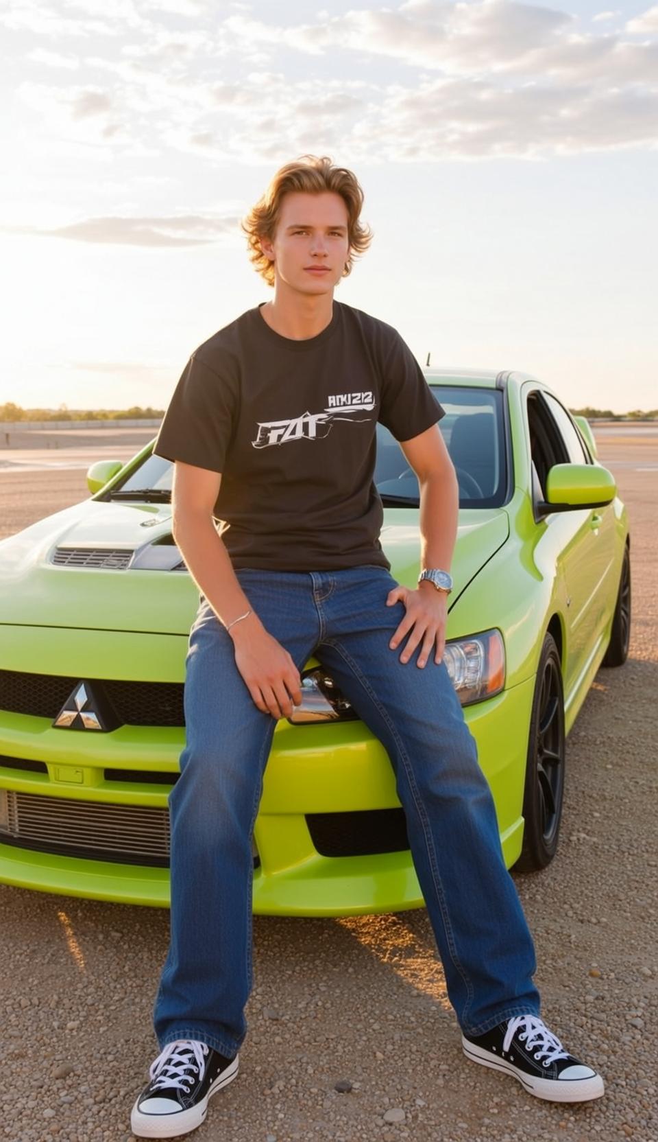 Black Graphic Tee Car Hood