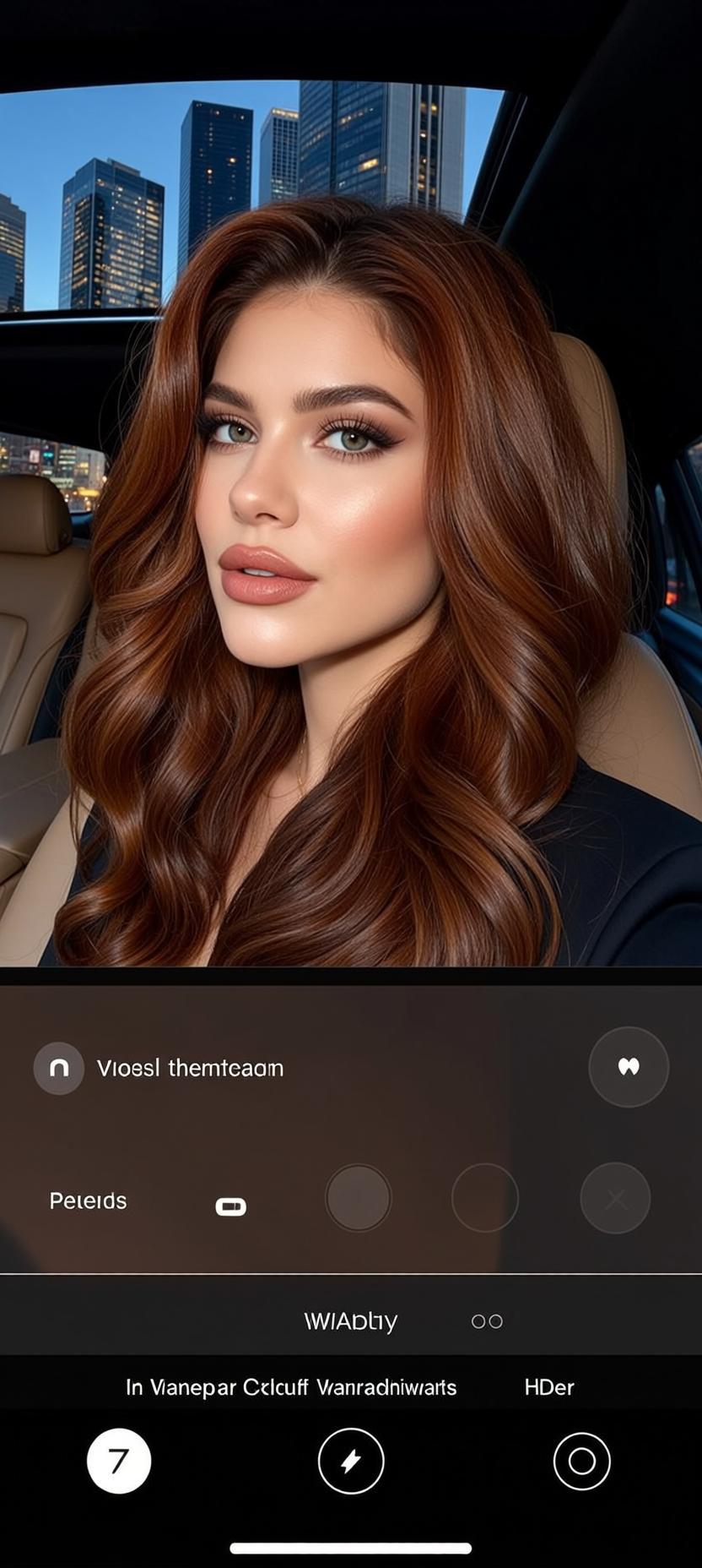 Auburn Hair Woman In Car Night City Lights Cinematic