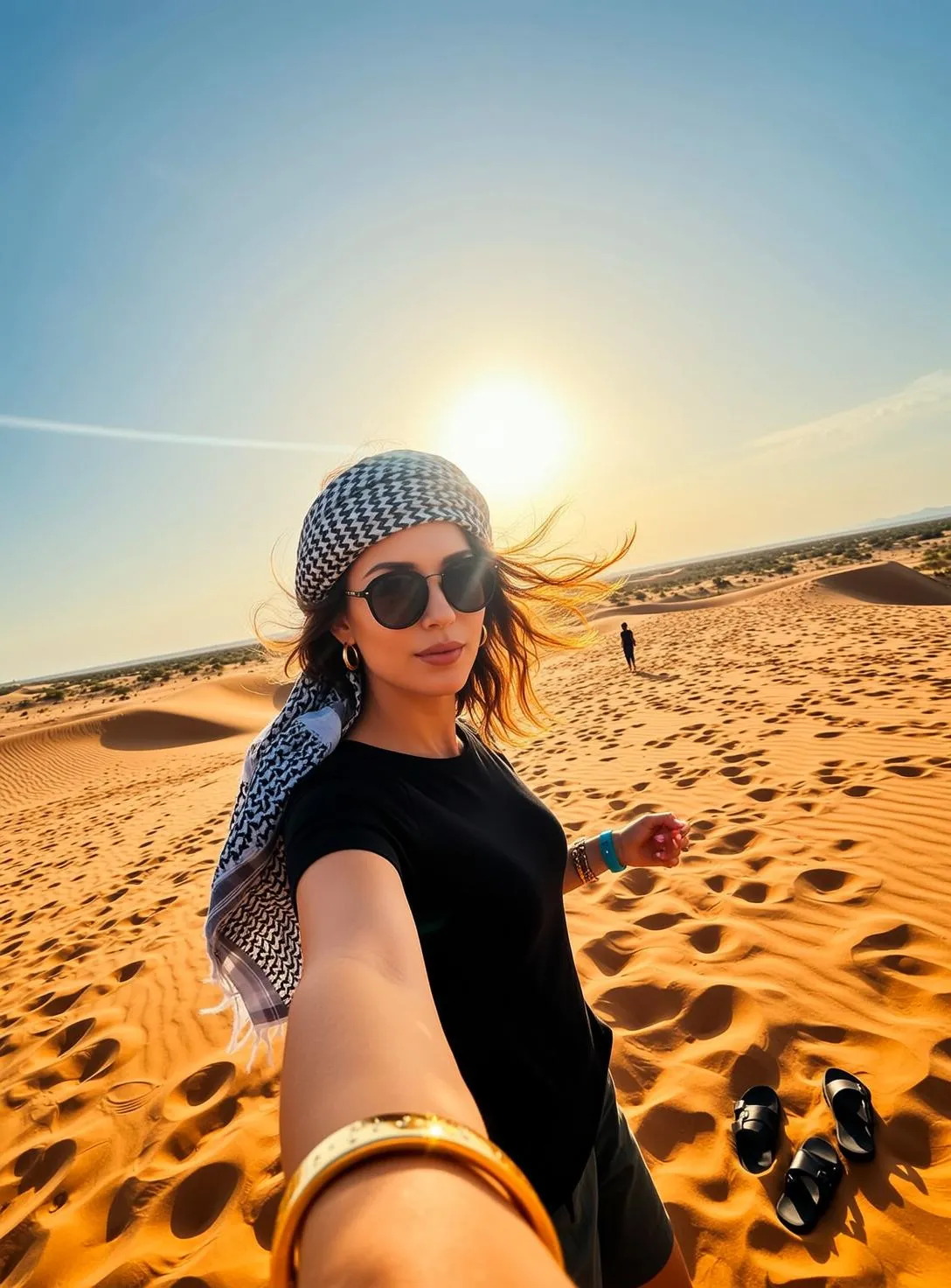 Sunglasses And Earrings And Bracelets In Casual Selfie