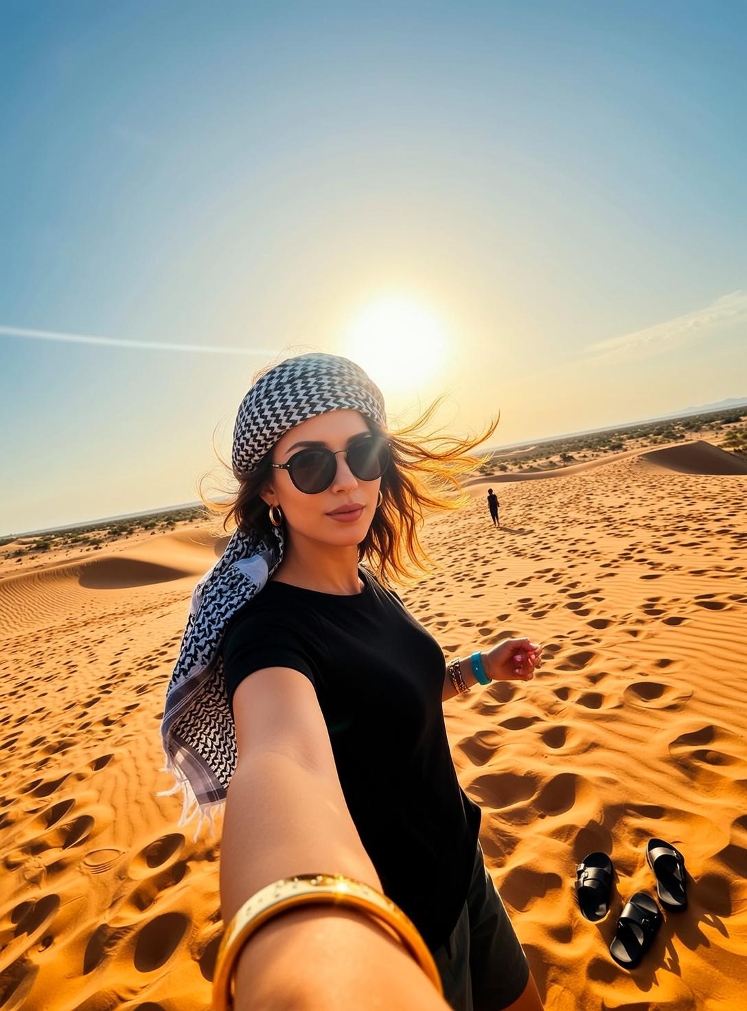 Explore Taking Selfie Desert Landscape Her Body