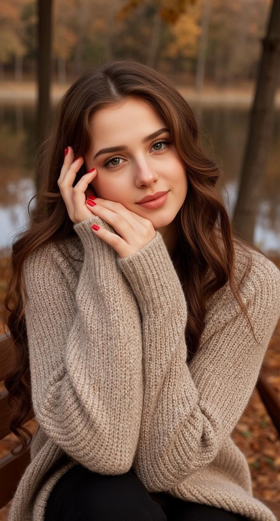 Beige Sweater Autumn Bench