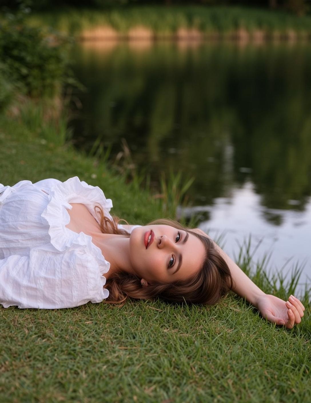 Cottagecore Lying Her Back Lush Green Grass