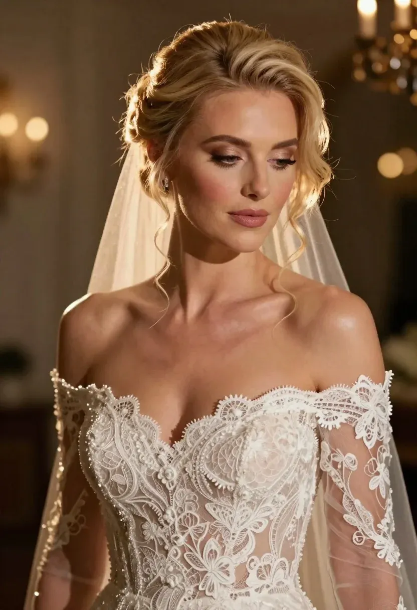 Portrait Bride Elegant Lace Wedding Gown Subject Fair-skinned Woman With